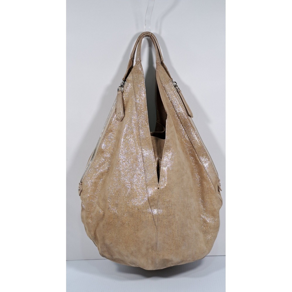 Donald J Pliner Metallic Champagne Leather Hobo Bag Made in Italy Slouchy Purse